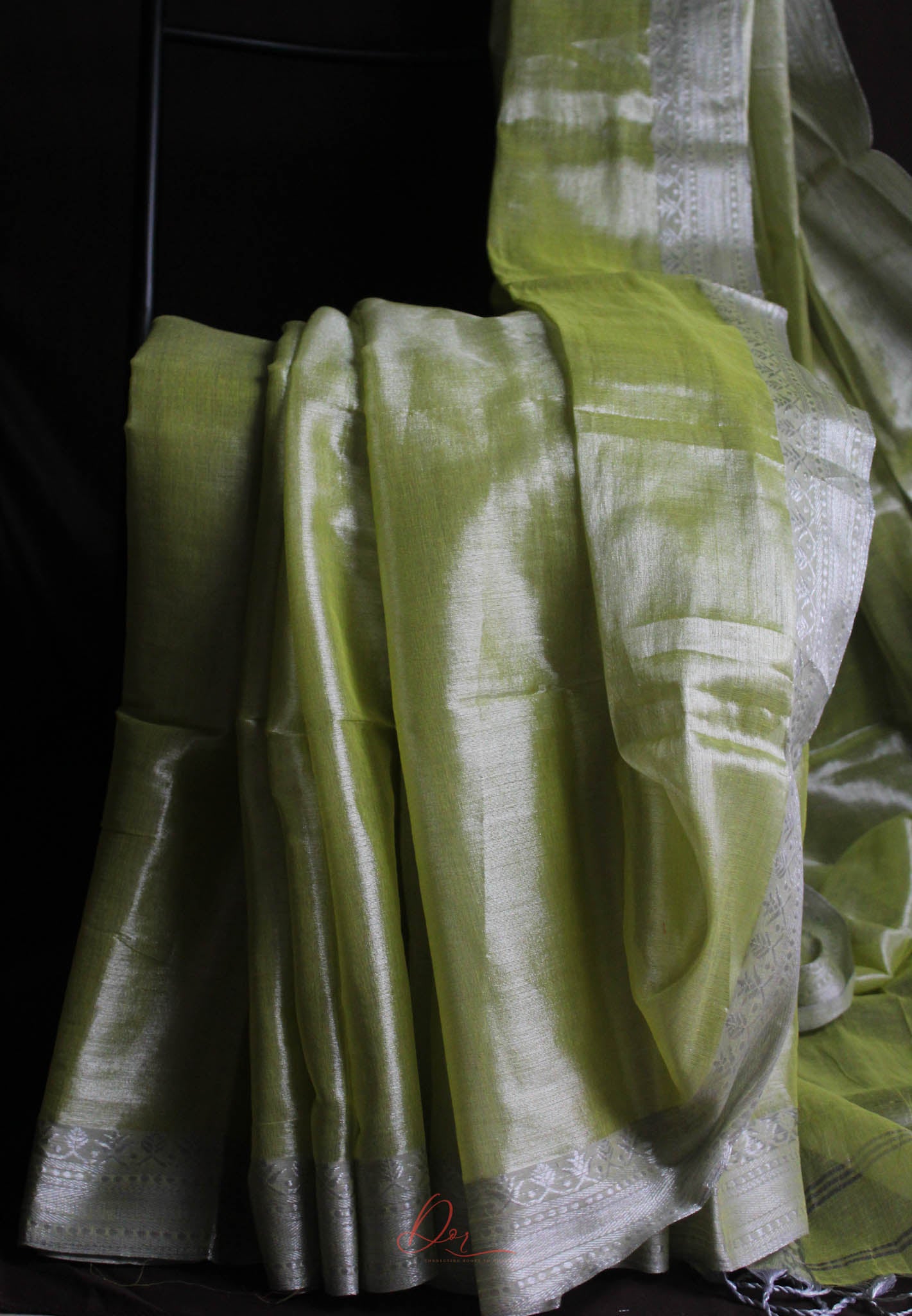 Lime Green Mul Tissue Zari