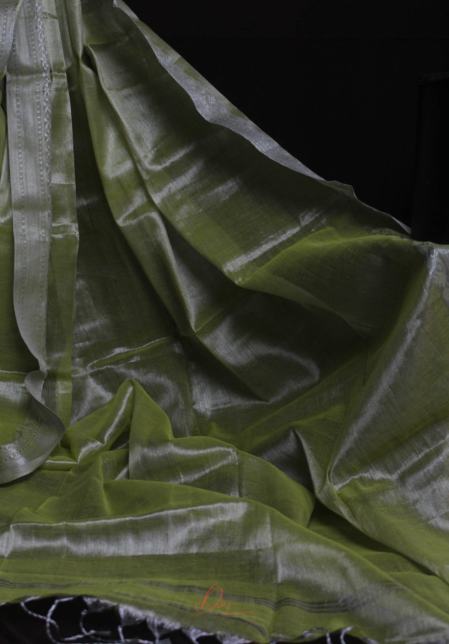 Lime Green Mul Tissue Zari