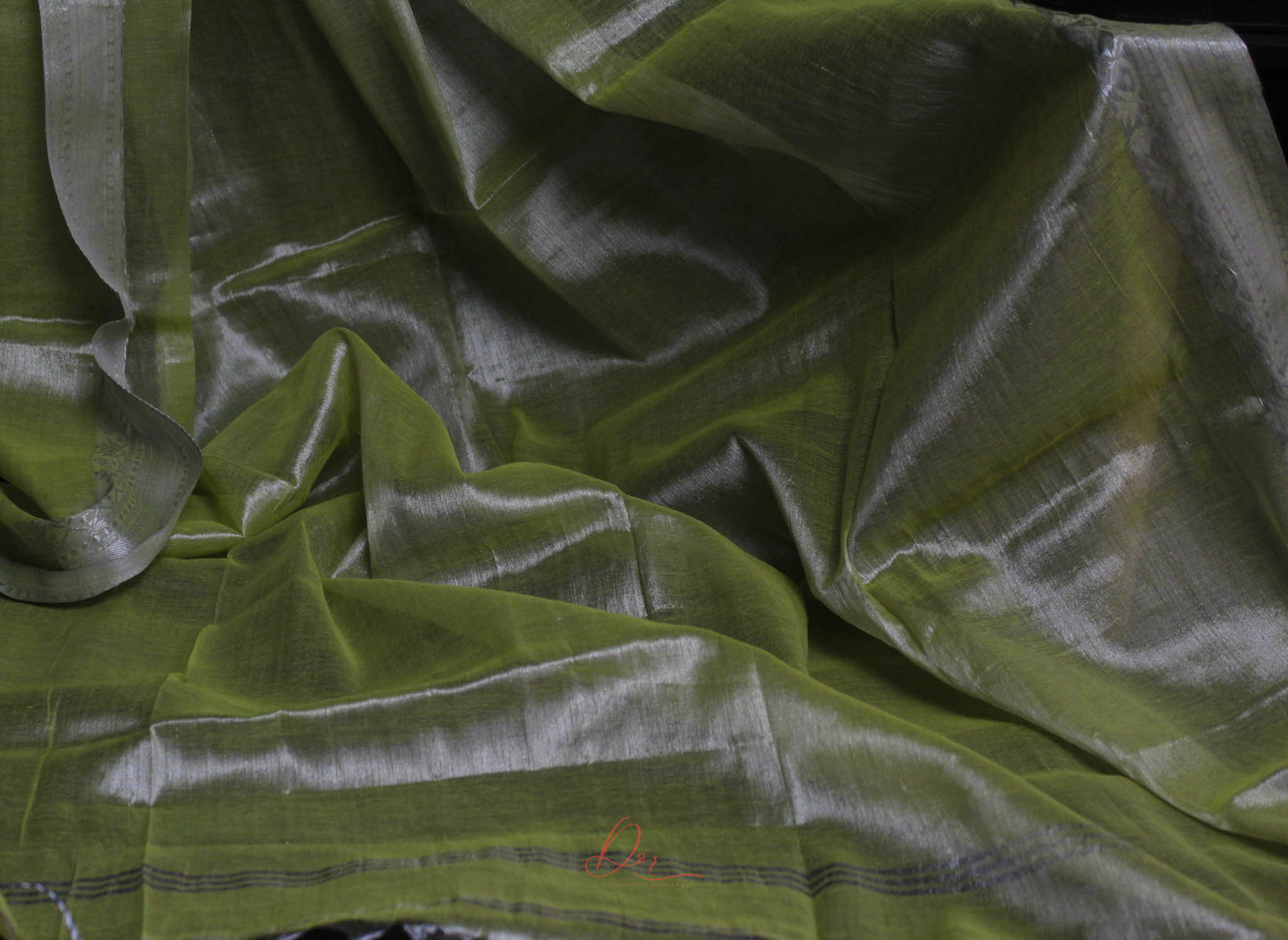 Lime Green Mul Tissue Zari