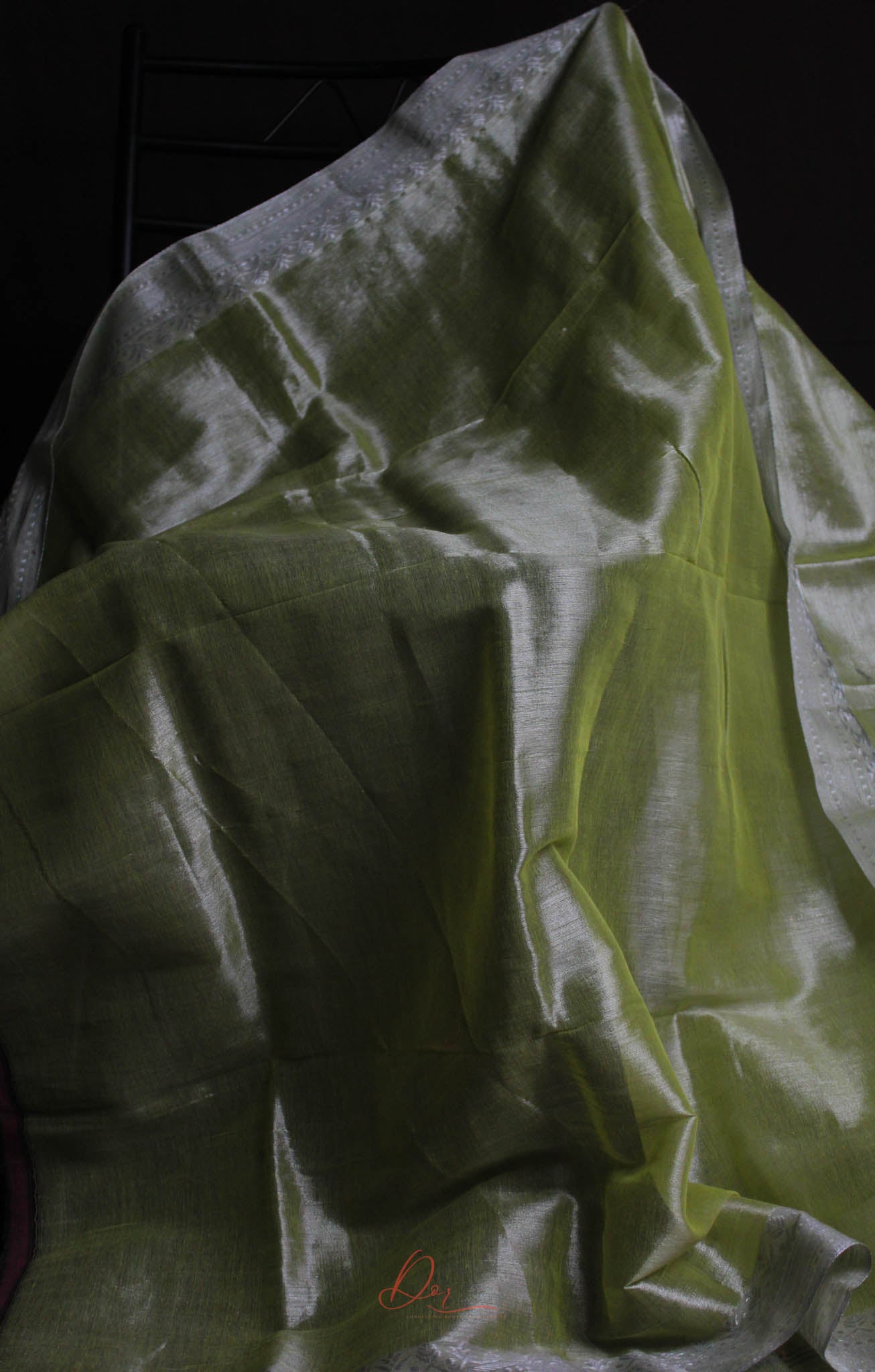 Lime Green Mul Tissue Zari