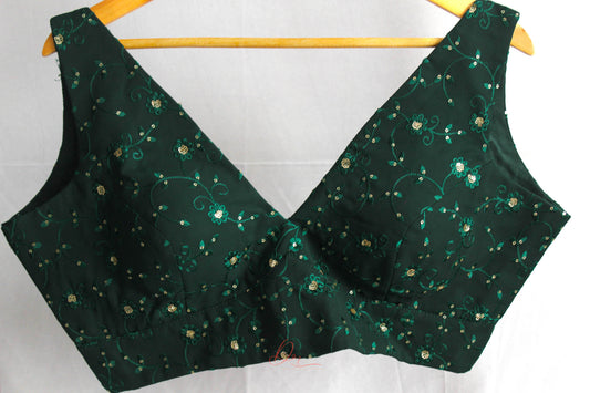 Bottle Green Lucknowi Sequins V Neck Blouse