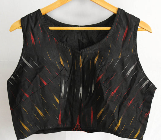 Black Multicolor Ikkat  Patch Work Back Blouse