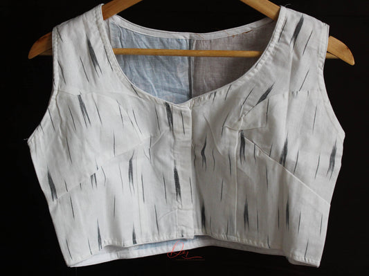 White Ikkat  Patch Work Back Blouse