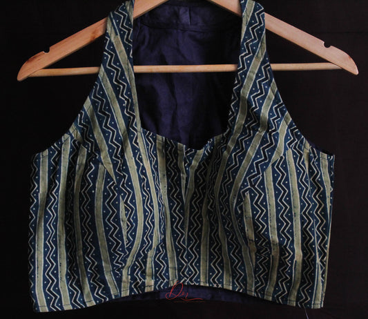 Indigo Ajrakh Box Halter Blouse