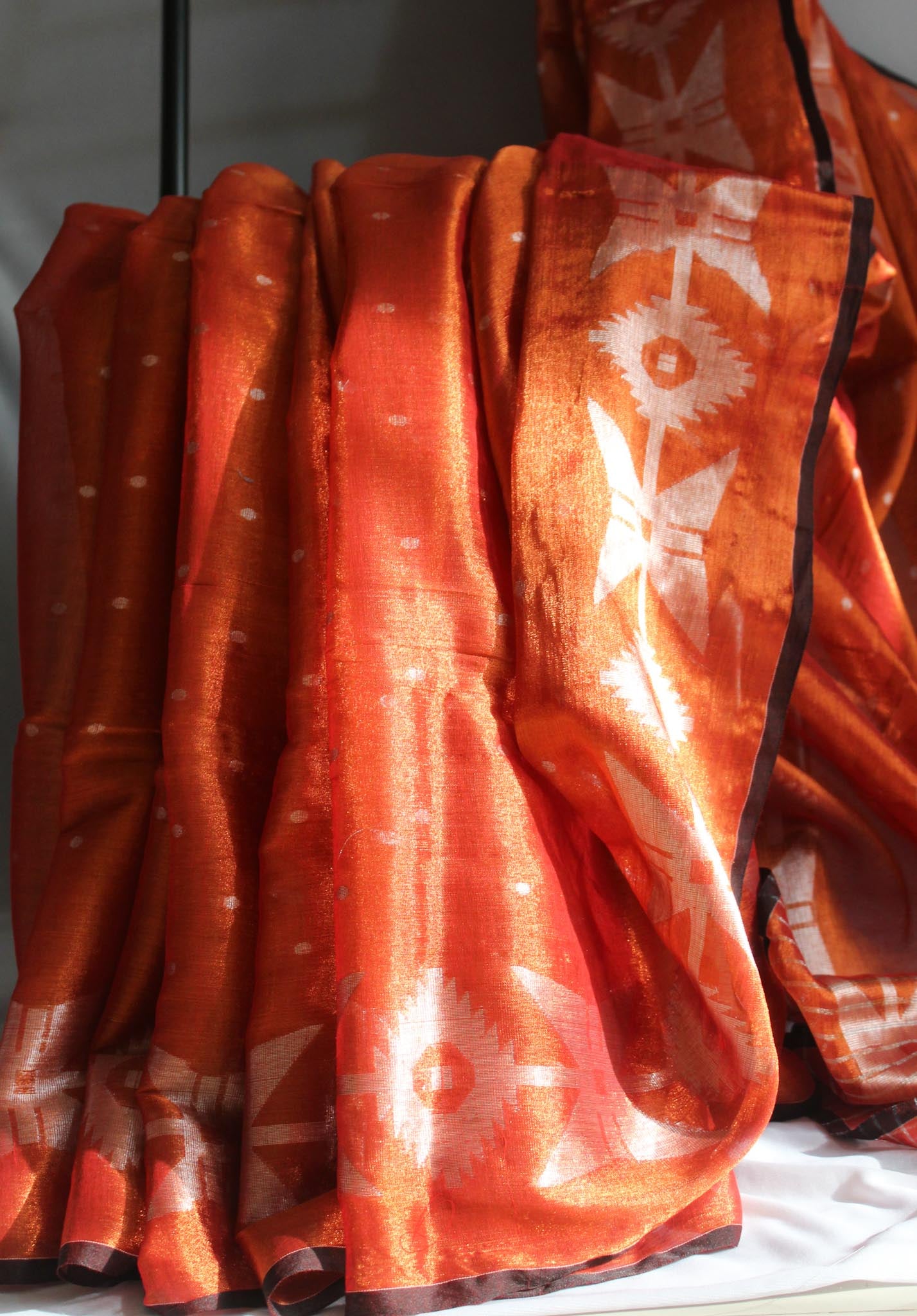 Rusty Orange Mul Tissue Jamdani