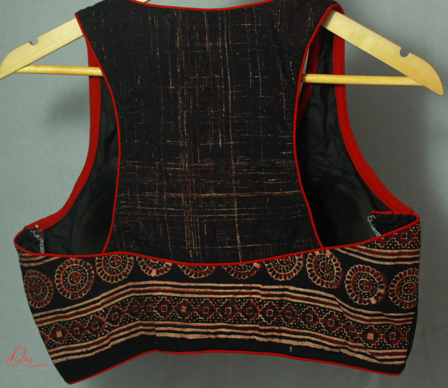 Black Khadi Ajrakh Patchwork Blouse