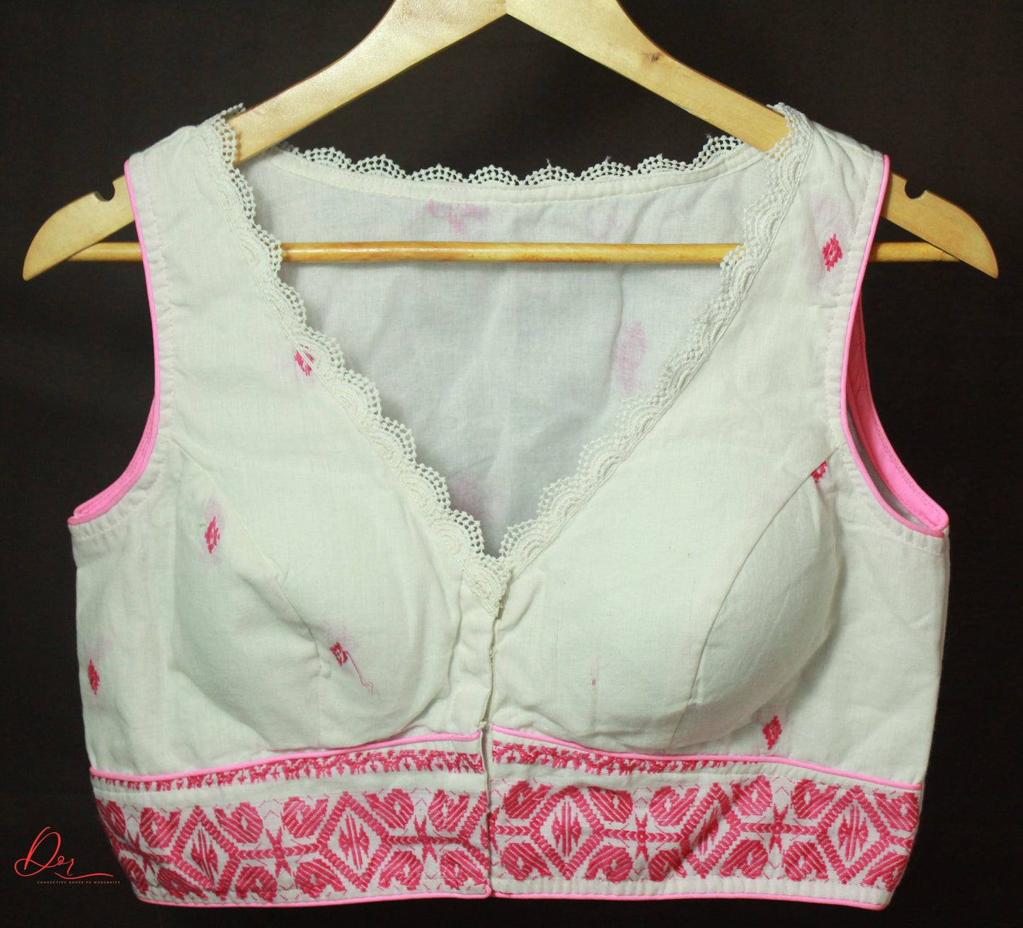 White and Pink Jamdani Blouse